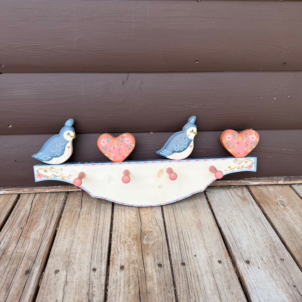 Vintage Folk Art Wooden Wall Hooks – Bluebird Country Cottage Peg Rack